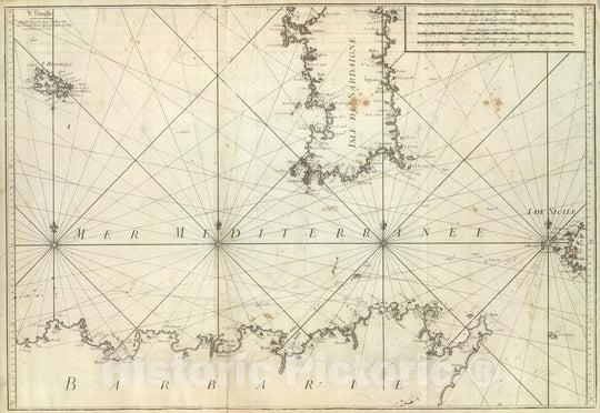 Historic Map : Algeria; Italy, Mediterranean Sea 1764 Carte De La Mer Mediterranee. V. , Vintage Wall Art