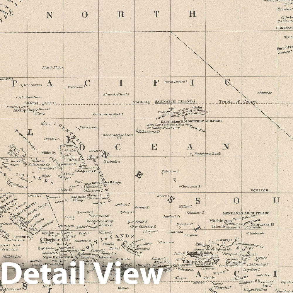 Historic Map : 1848 Oceana Or Pacific Ocean. - Vintage Wall Art