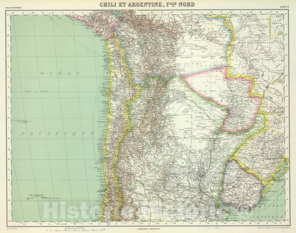 Historic Map : Argentina; Chile, 1930 Chili et Argentine, Flle. Nord. , Vintage Wall Art