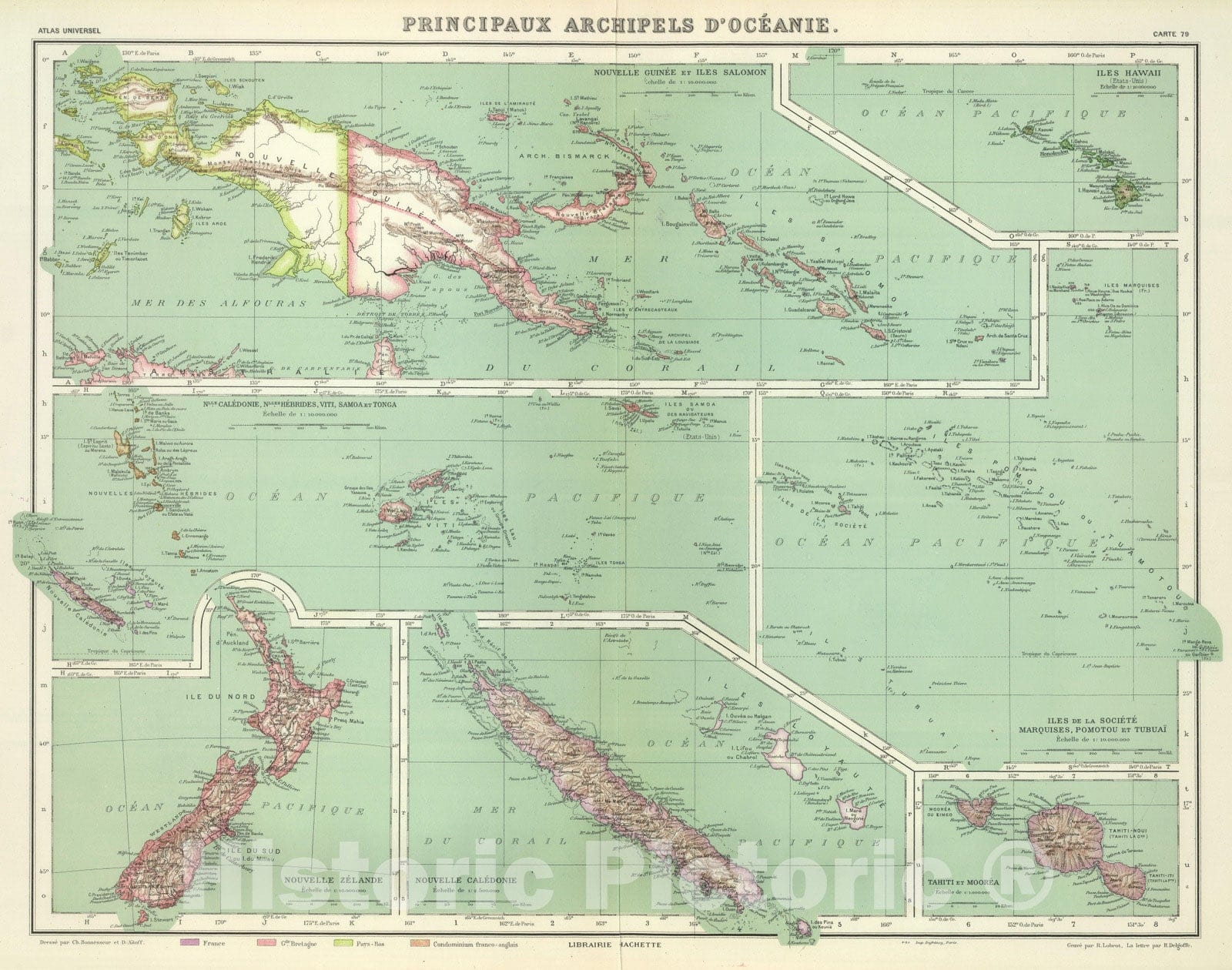 Historic Map : New Zealand; French Polynesia, Oceania, Pacific 1931 Principaux Archipels d'Oceanie. , Vintage Wall Art