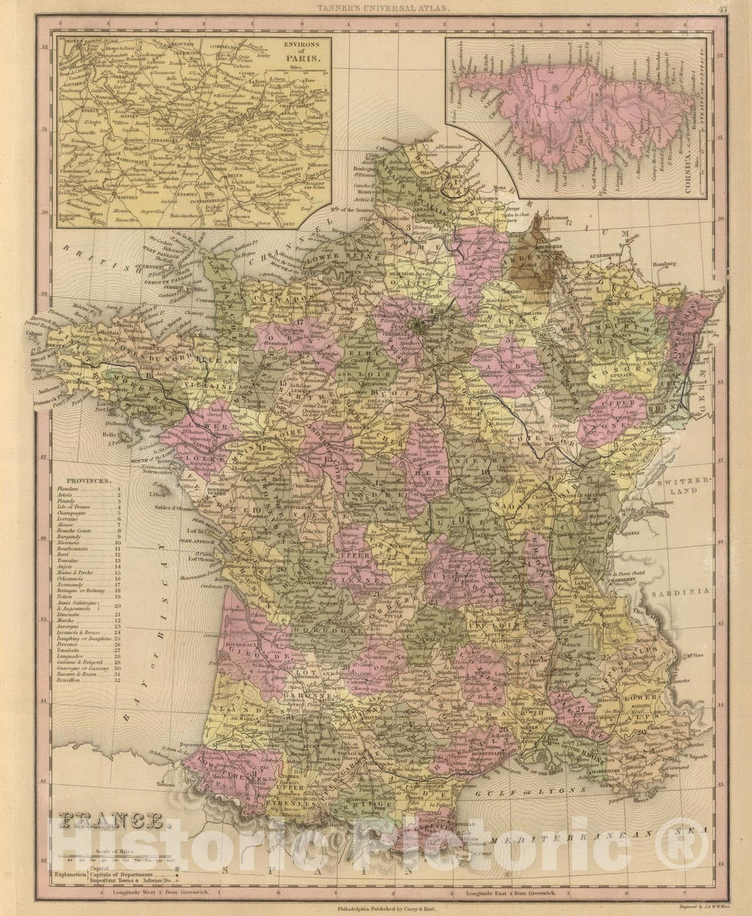 Historic Map : 1845 France. - Vintage Wall Art