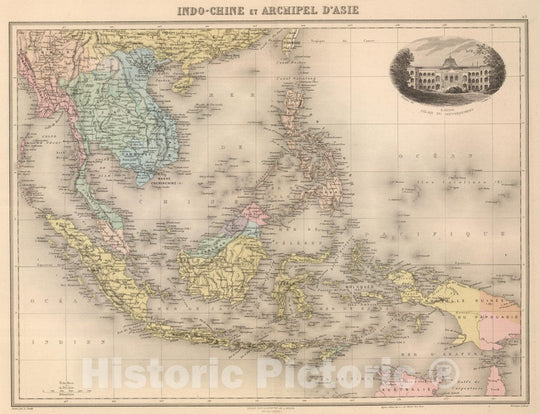 Historic Map : Indonesia; Philippines, 1892 Indo-Chine et Archipel D'Asie. , Vintage Wall Art