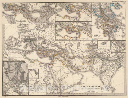 Historic Map : Greece; Syria, Mediterranean Region, Eastern Hemisphere 1865 Orbis terrarum post proelium Corupediense 282-220 a. Ch. , Vintage Wall Art