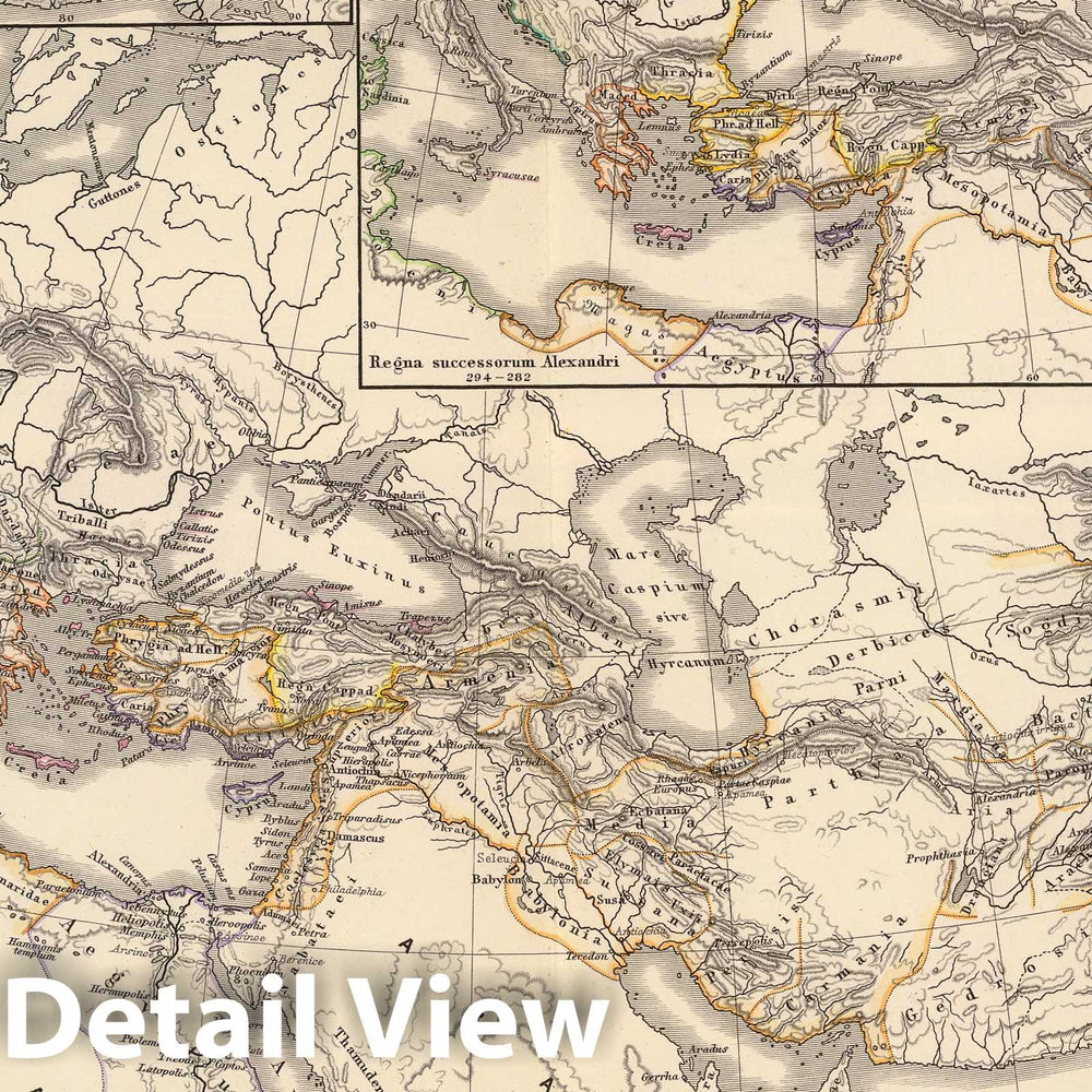 Historic Map : Greece; Syria, Mediterranean Region, Eastern Hemisphere 1865 Orbis terrarum post proelium Corupediense 282-220 a. Ch. , Vintage Wall Art