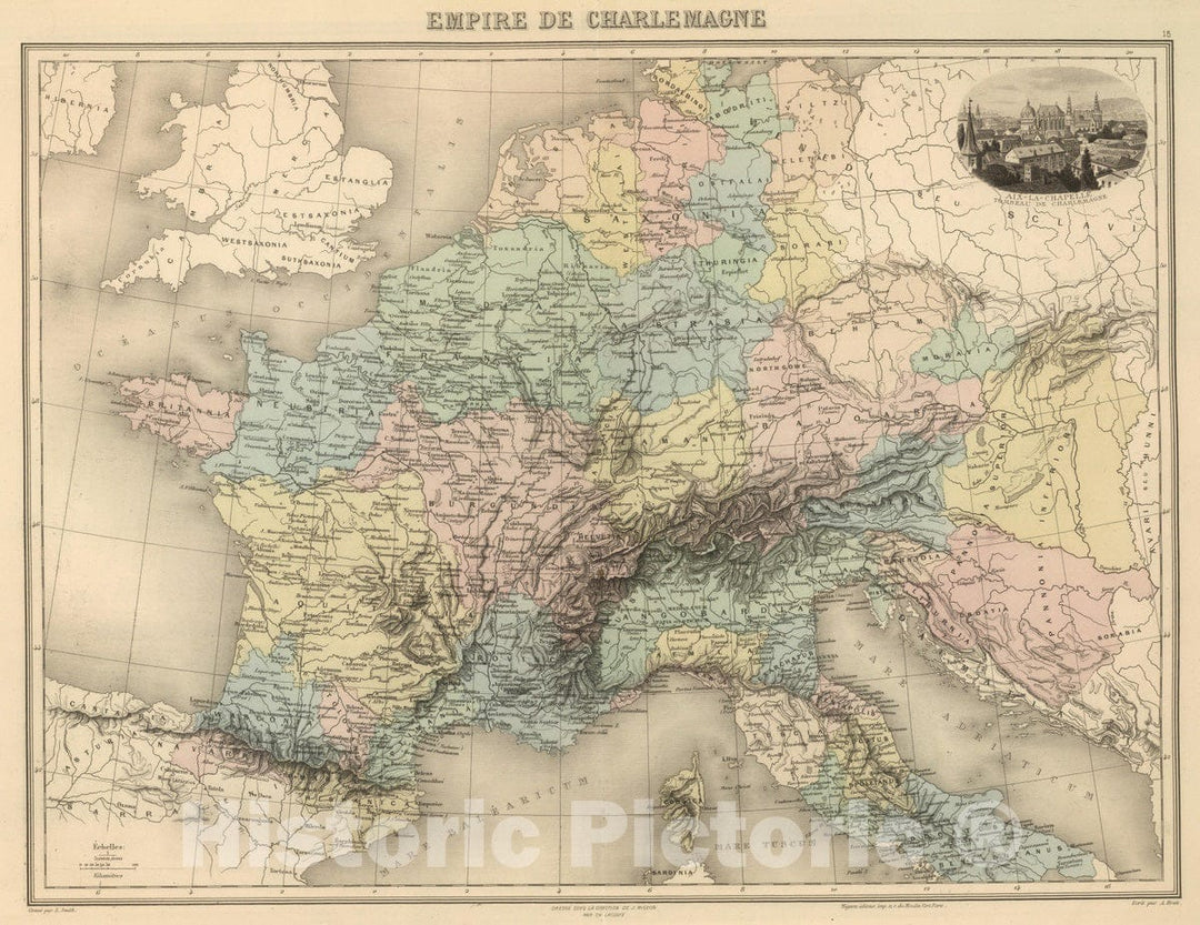 Historic Map : France, 1892 Empire de Charlemagne. , Vintage Wall Art