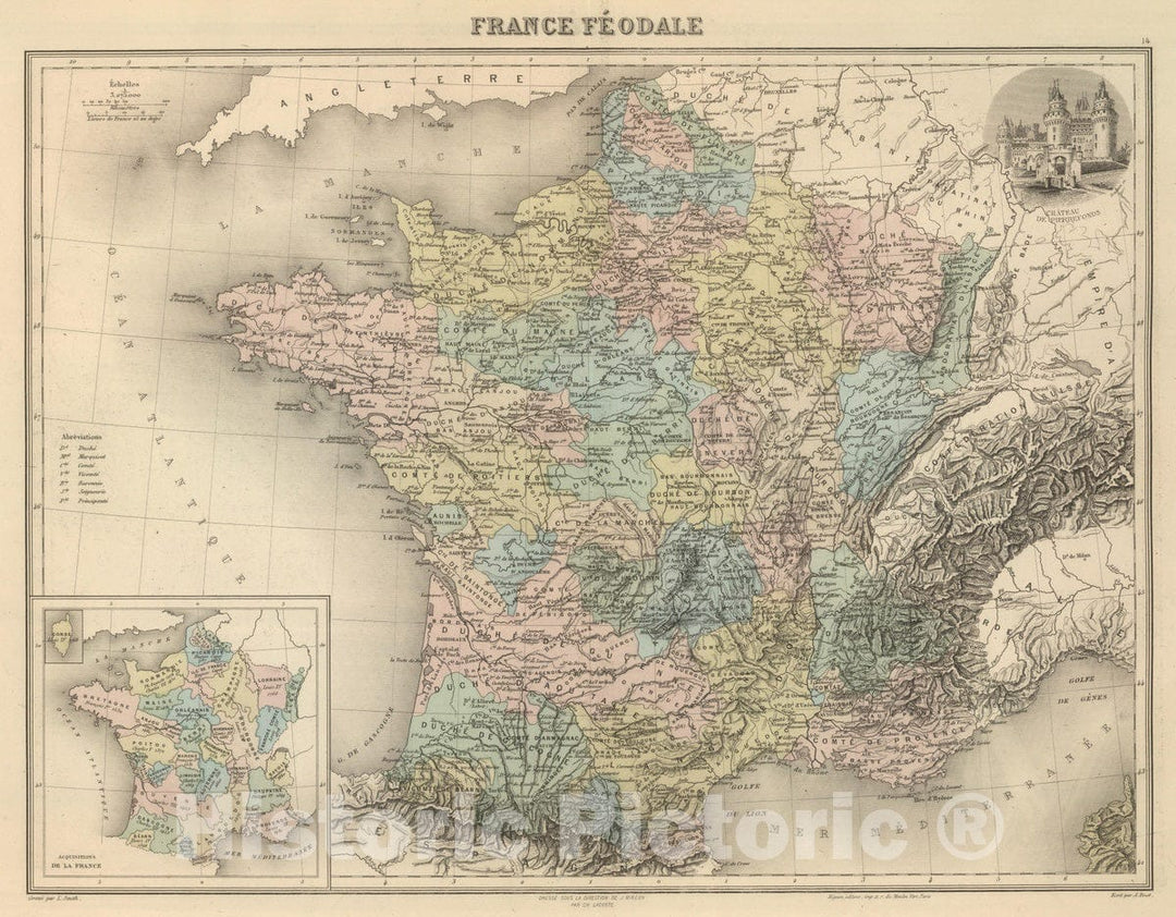 Historic Map : France, 1892 France Feodale. , Vintage Wall Art