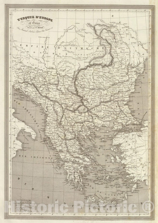 Historic Map : Bulgaria; Greece, 1837 Turquie D'Europe et Grece. , Vintage Wall Art