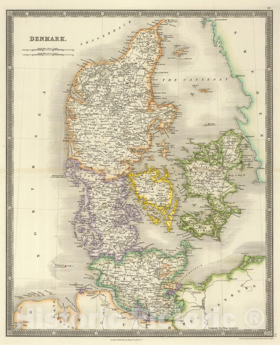 Historic Map : 1844 Denmark. - Vintage Wall Art