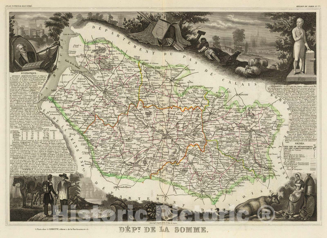 Historic Map : France, 1856 Dept. Des De La Somme. , Vintage Wall Art