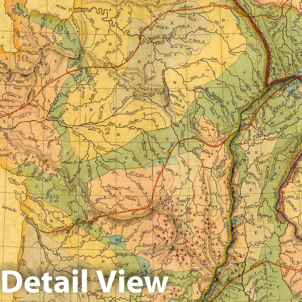 Historic Map : France, 1837 Carte Physique et Mineralogique de la France. , Vintage Wall Art