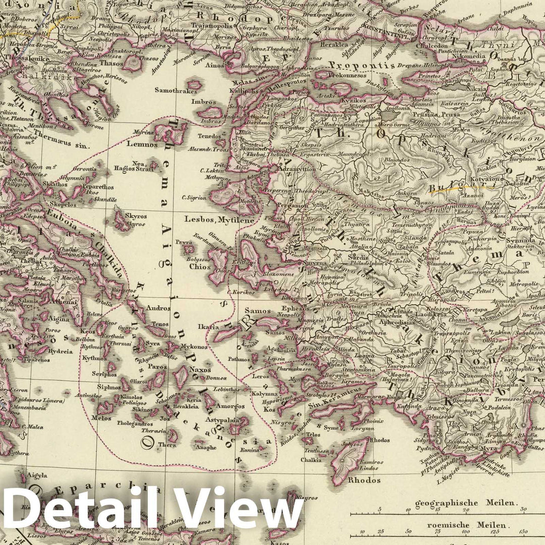 Historic Map : Greece; Turkey , Istanbul (Turkey), Balkan Peninsula 1855 Das Byzantinische Reich bis in das XIte. Jahrhundert. , Vintage Wall Art