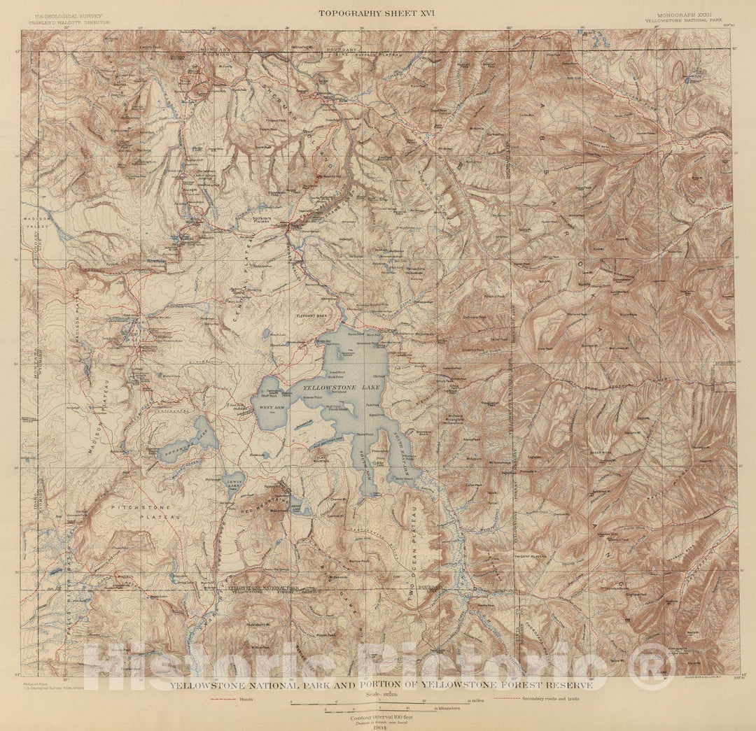 Historic Map : 1904 Yellowstone National Park and Portion of Yellowstone Forest Reserve. v1 - Vintage Wall Art