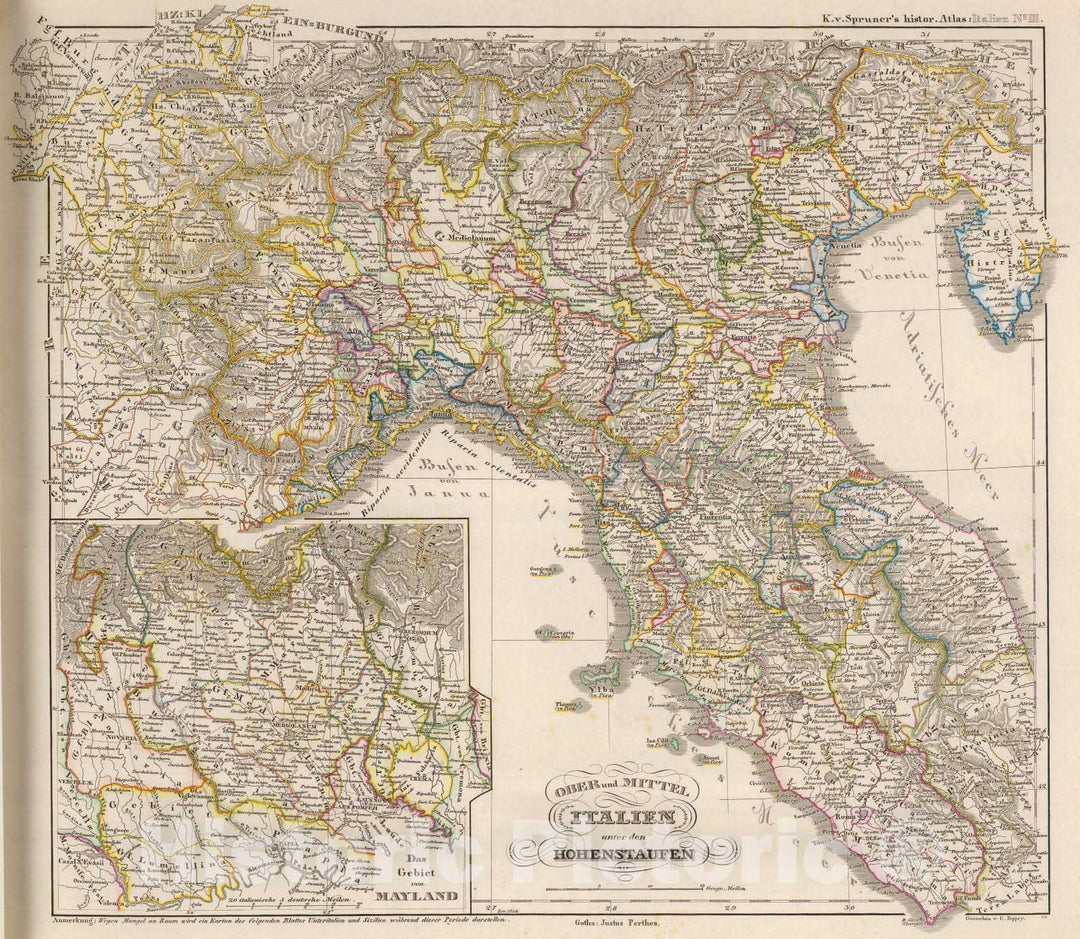 Historic Map : Italy, 1854 Ober und Mittel Italien unter den Hohenstaufen. , Vintage Wall Art