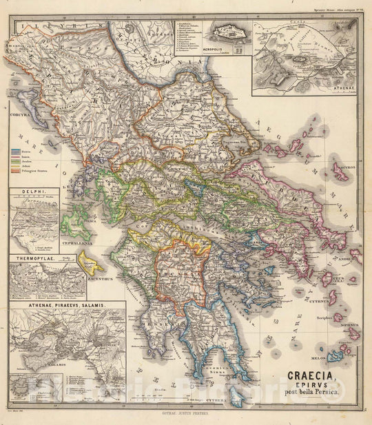 Historic Map : Greece , Athens (Greece), 1865 Graecia, Epirus, post bella Persia. , Vintage Wall Art