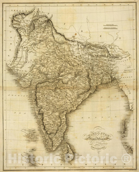 Historic Map : India; Pakistan, Southwest Asia 1814 Indostan. , Vintage Wall Art