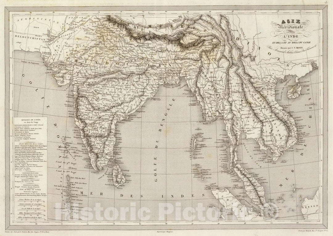 Historic Map : India; Thailand, South Asia 1837 Asie Meridionale. , Vintage Wall Art