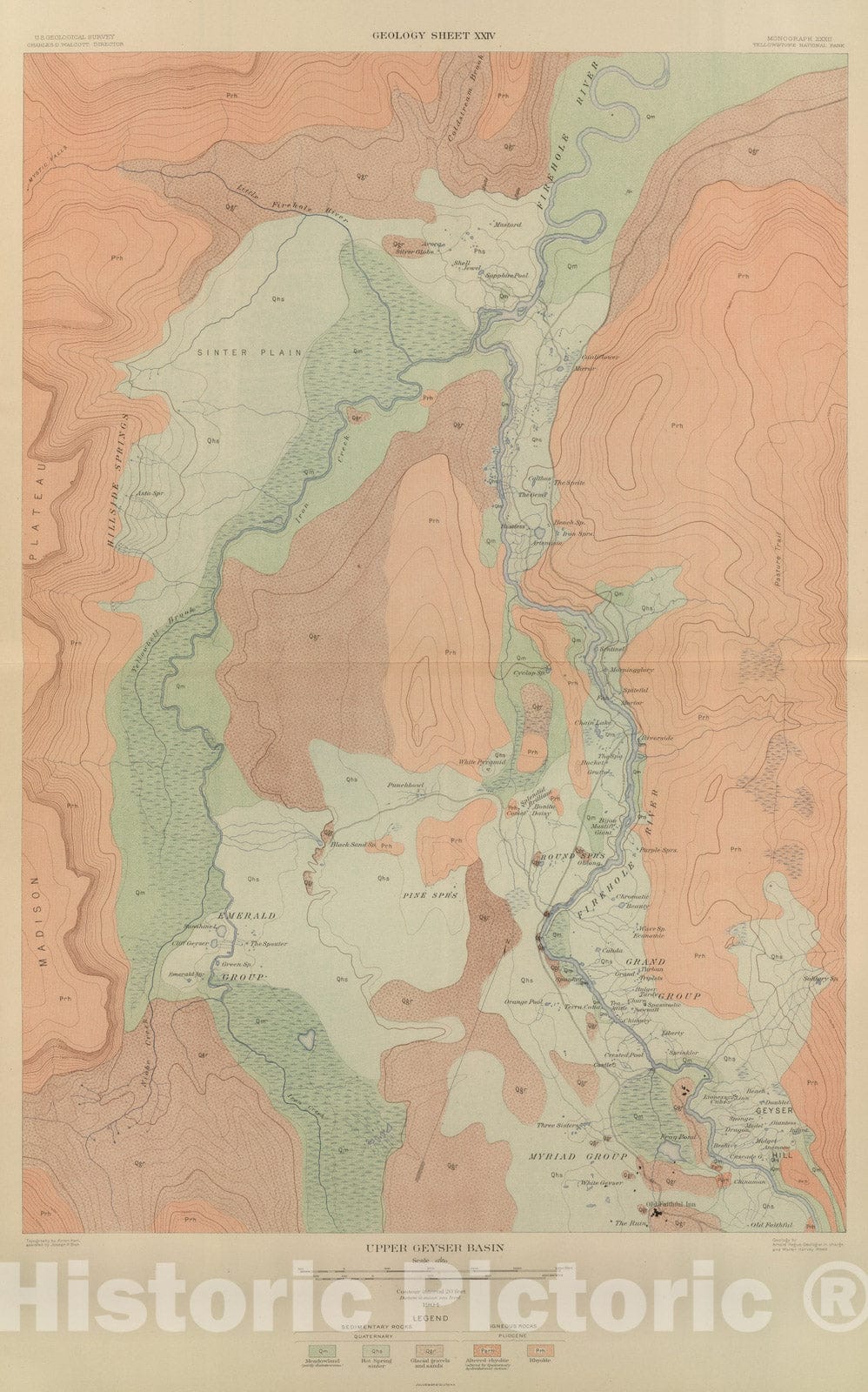 Historic Map : Geologic Atlas - 1904 Upper Geyser Basin. - Vintage Wall Art