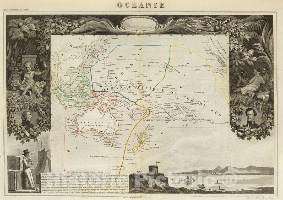 Historic Map : Australia; Indonesia, Micronesia, Pacific 1856 Oceanie. , Vintage Wall Art