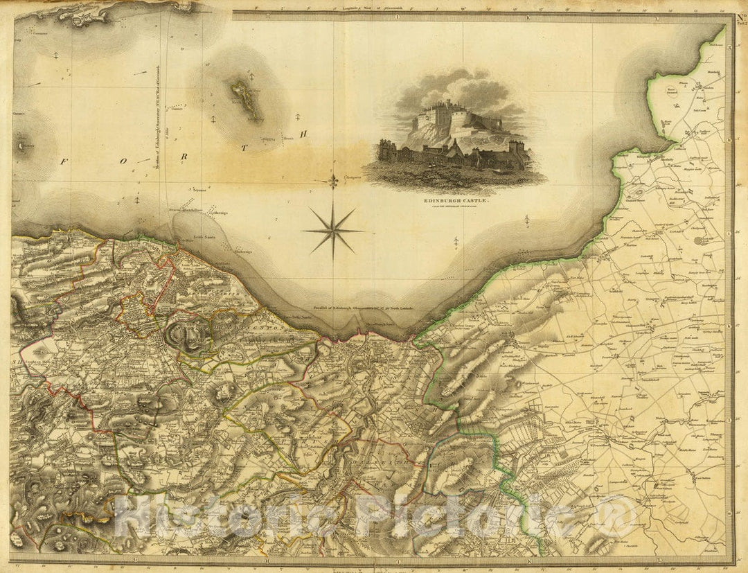 Historic Map : Scotland , Edinburgh (Scotland), 1832 Edinburgh Shire 2 N. , Vintage Wall Art