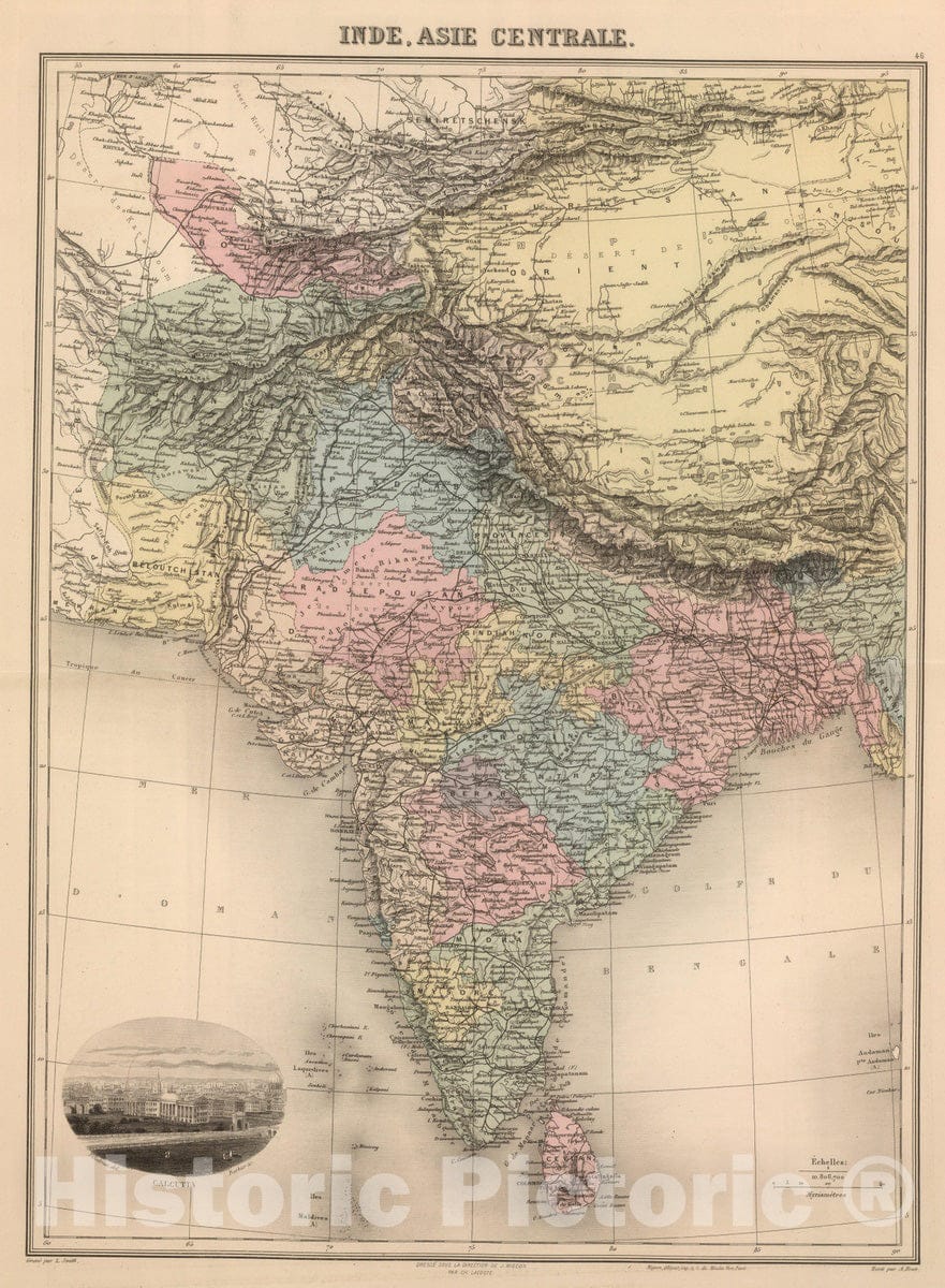 Historic Map : India; Nepal, Central Asia 1892 Inde. Asie Centrale. , Vintage Wall Art