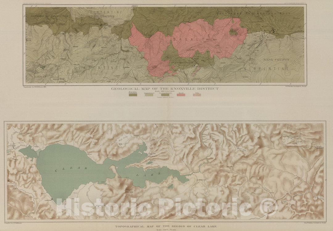 Historic Map : Geologic Atlas - 1887 Geological Map of the Knoxville District. Clear Lake Region. - Vintage Wall Art