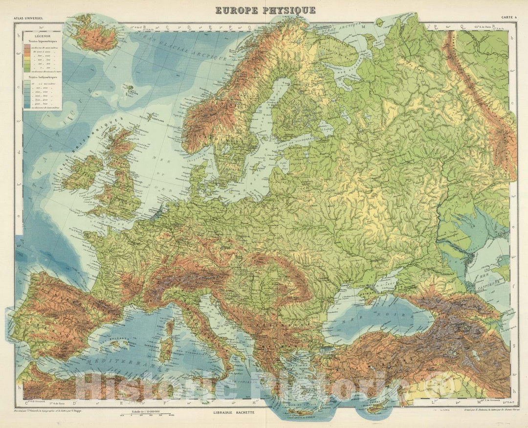 Historic Map : 1930 Europe Physique. - Vintage Wall Art