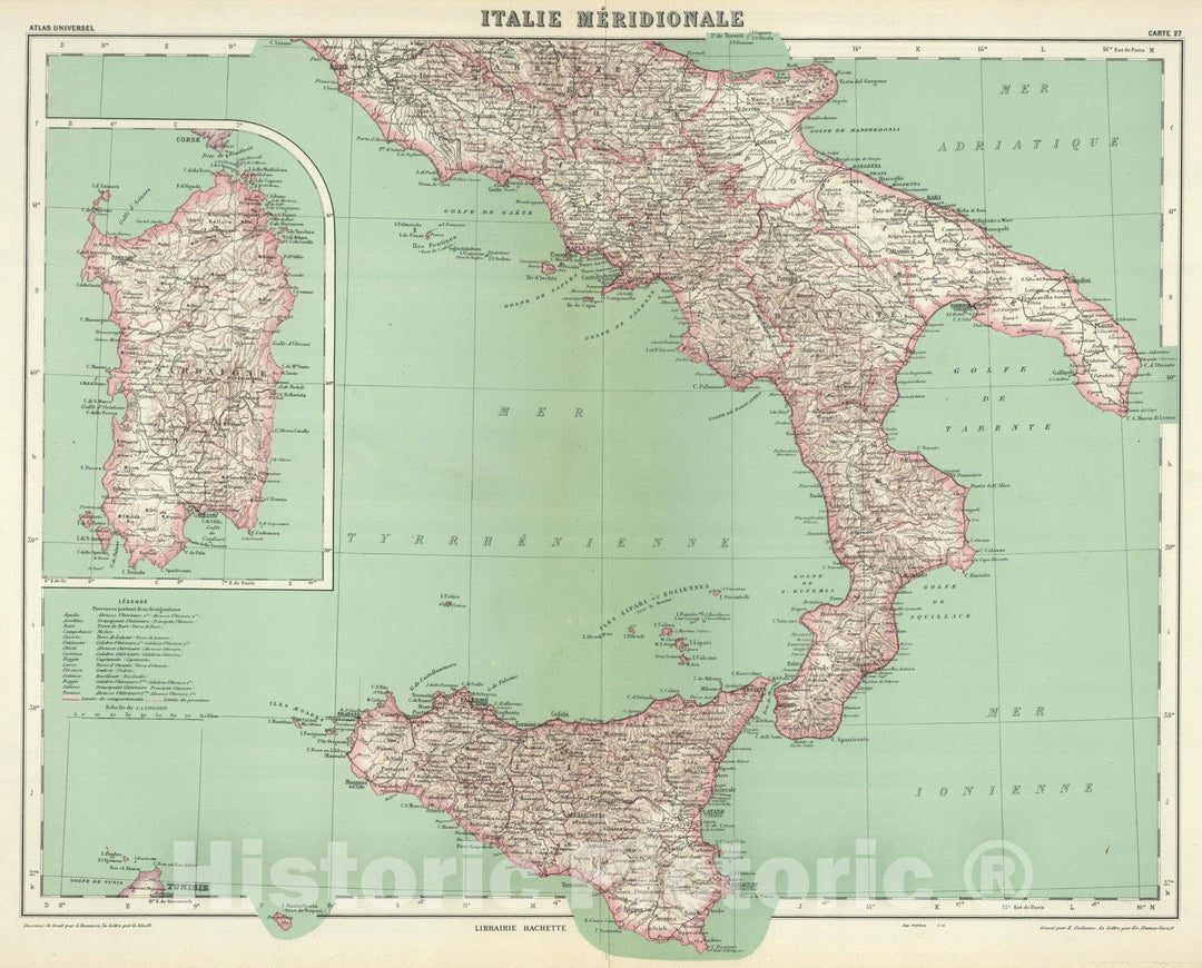 Historic Map : Italy, 1930 Italie Meridionale. , Vintage Wall Art