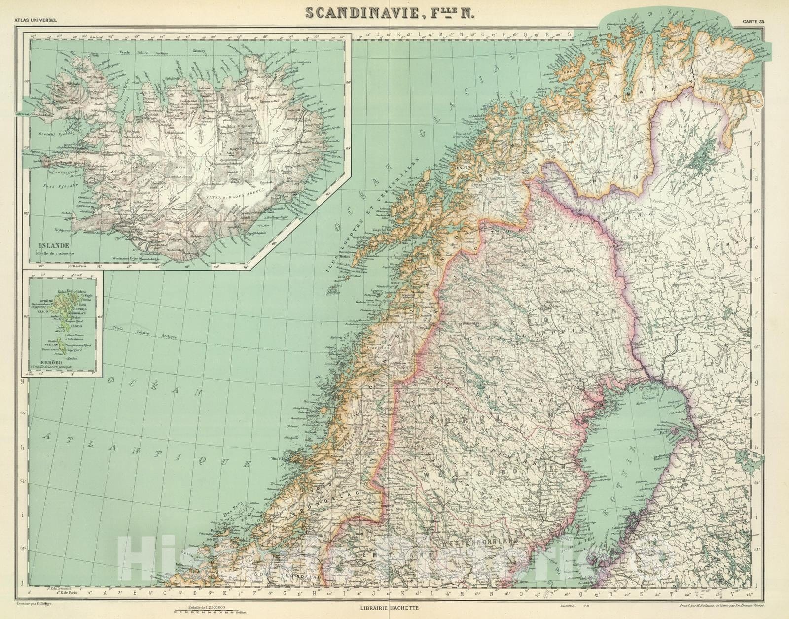 Historic Map : Iceland; Sweden, 1930 Scandanavie Flle. N. , Vintage Wall Art