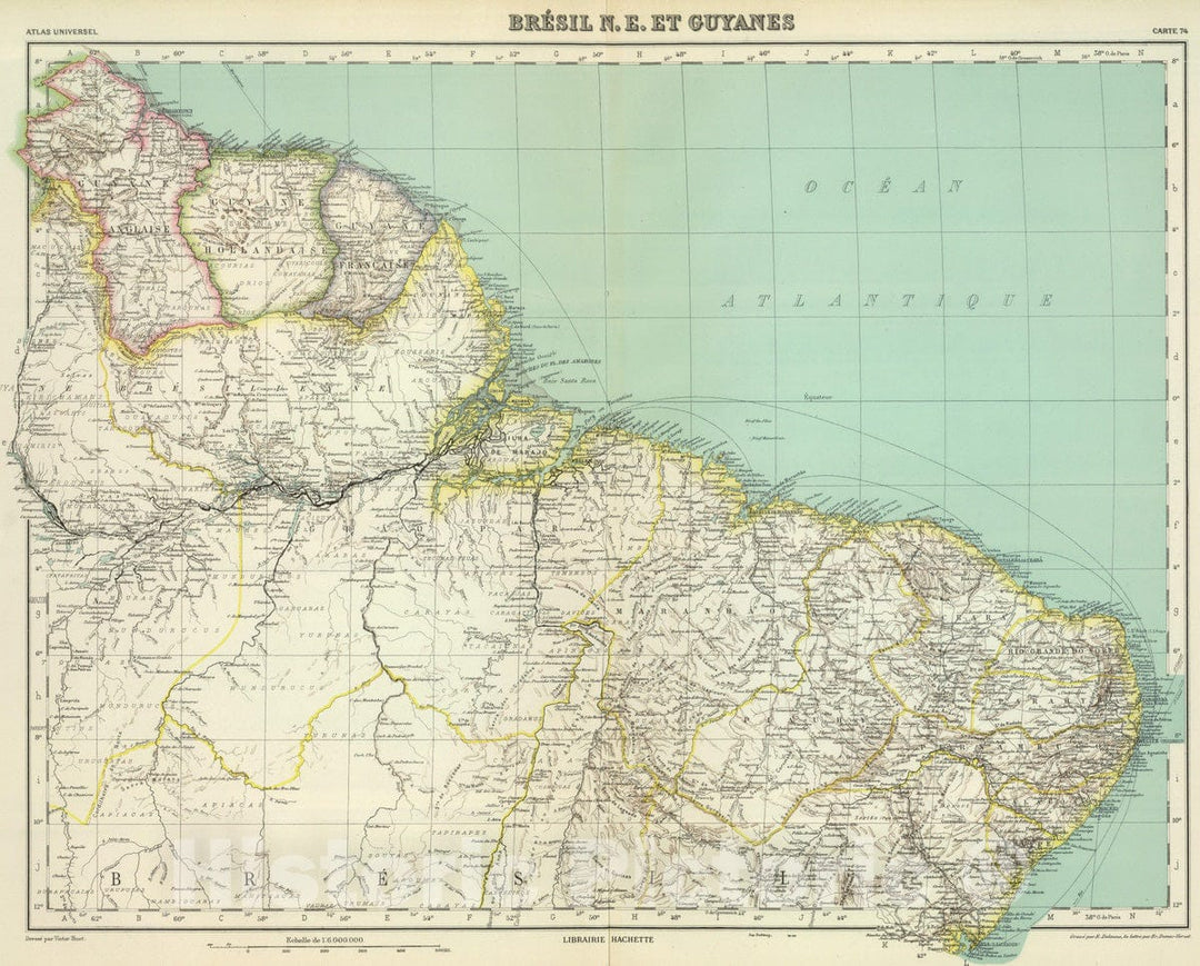 Historic Map : Brazil; Guyana, 1930 Brasil N.E. et Guyanes. , Vintage Wall Art