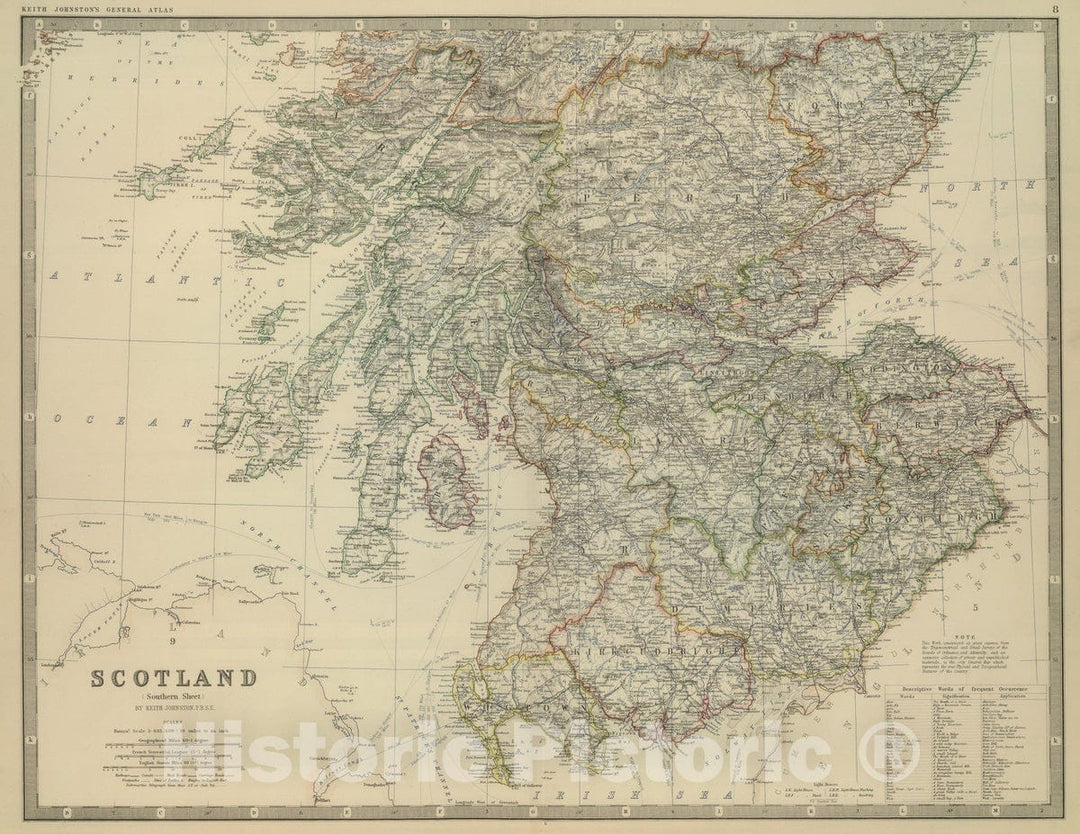 Historic Map : 1879 Scotland (southern sheet). - Vintage Wall Art