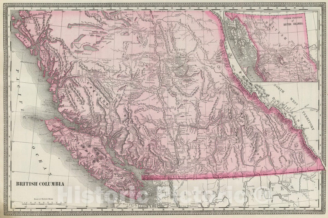 Historic Wall Map : National Atlas - 1889 British Columbia. - Vintage Wall Art