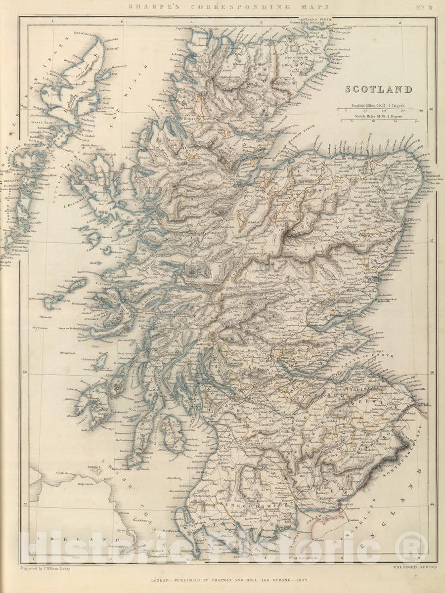 Historic Map : 1847 Scotland. - Vintage Wall Art