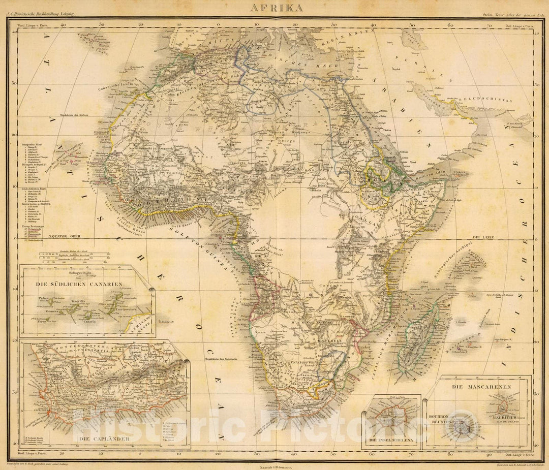 Historic Map : South Africa, Canary Islands 1865 Afrika. , Vintage Wall Art