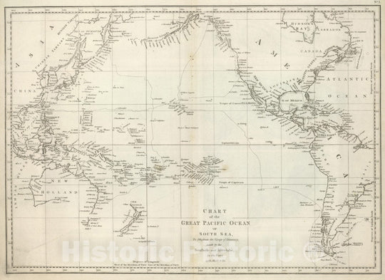 Historic Map : Exploration Book - 1799 Chart of the Great Pacific Ocean. - Vintage Wall Art