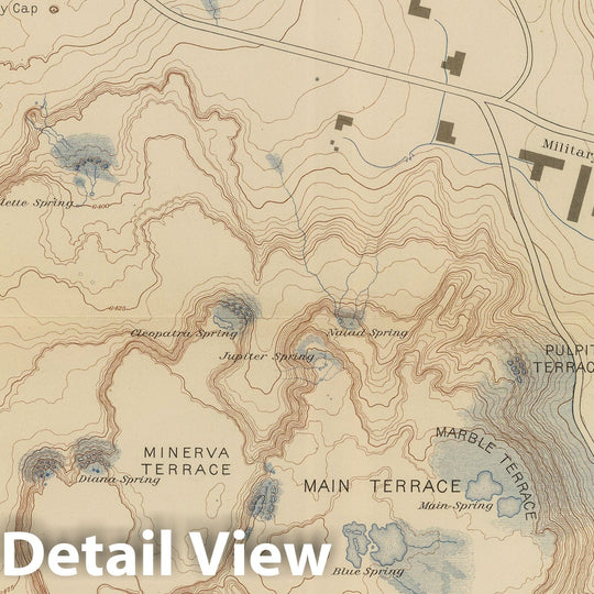 Historic Map : Geologic Atlas - 1904 Detail Map of Mammoth Hot Springs Travertine Terraces. - Vintage Wall Art