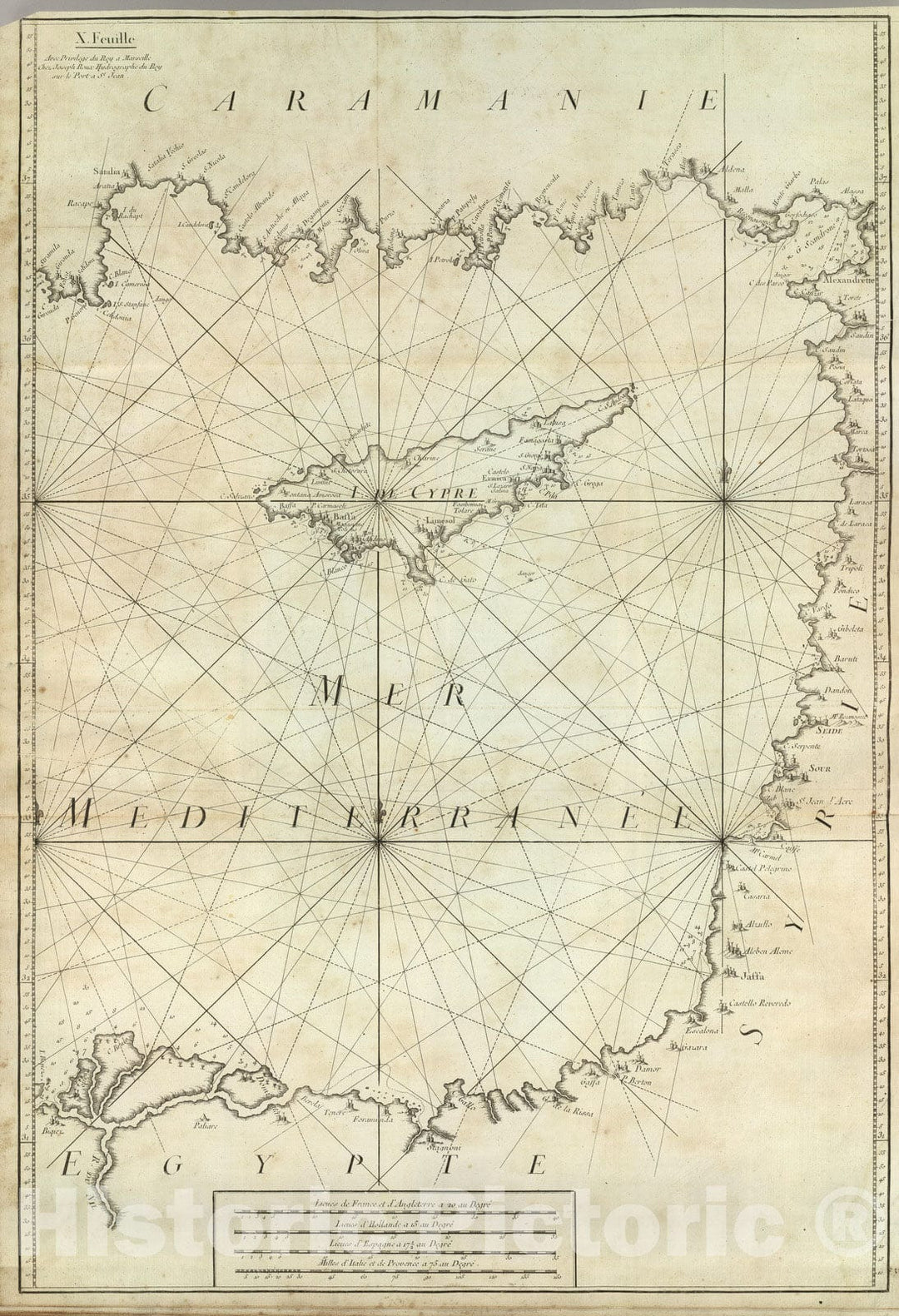 Historic Map : Turkey; Crete, Cyprus 1764 Carte De La Mer Mediterranee. X. , Vintage Wall Art