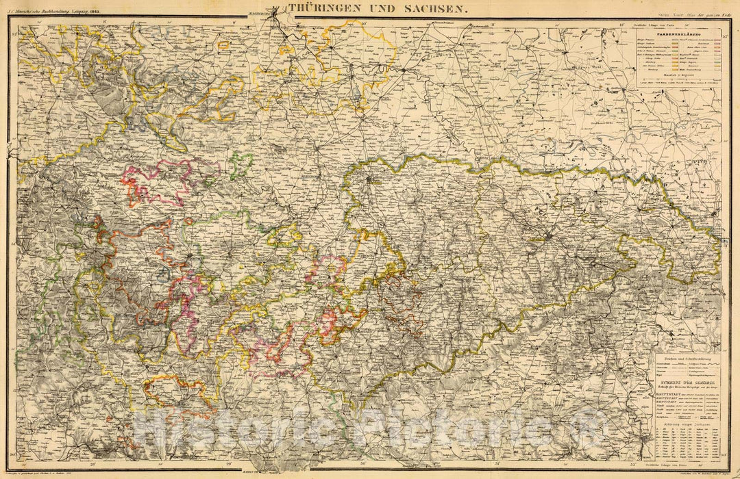 Historic Map : Germany, 1865 Thuringen u. Sachsen. , Vintage Wall Art