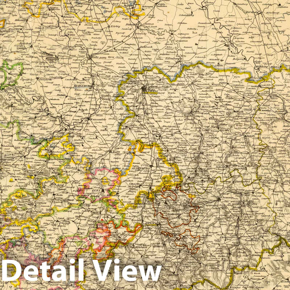 Historic Map : Germany, 1865 Thuringen u. Sachsen. , Vintage Wall Art