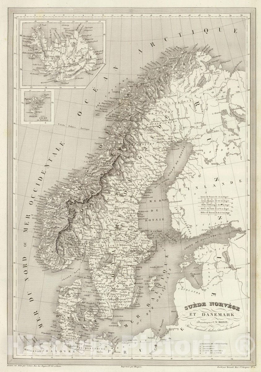 Historic Map : Norway; Sweden, Scandinavia 1837 Suede, Norvege, et Danemark. , Vintage Wall Art