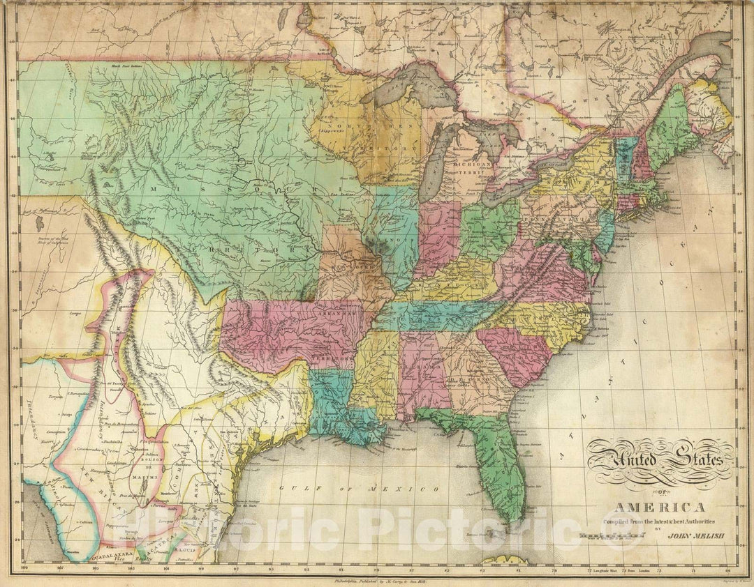 Historic Map : 1820 United States of America : Vintage Wall Art