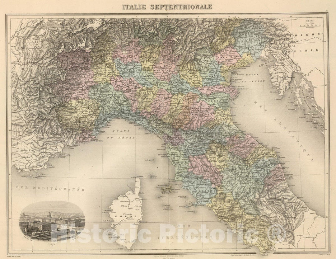 Historic Map : Italy, 1892 Italie Septentriole. , Vintage Wall Art