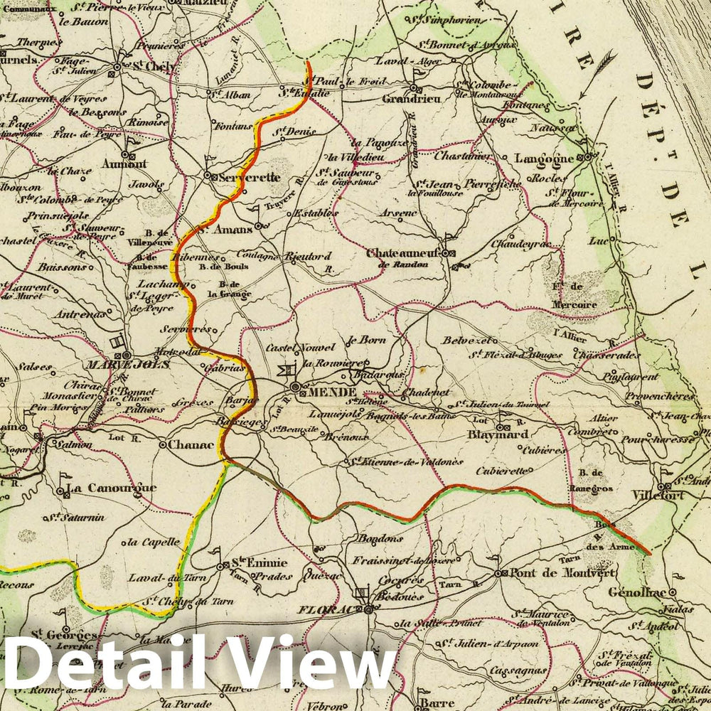 Historic Map : France, 1856 Dept. De La Lozere. , Vintage Wall Art