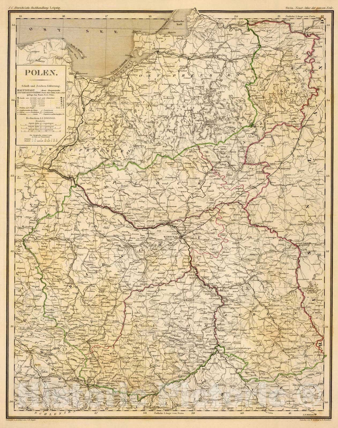 Historic Wall Map : Lithuania; Poland, 1865 Polen. , Vintage Wall Art