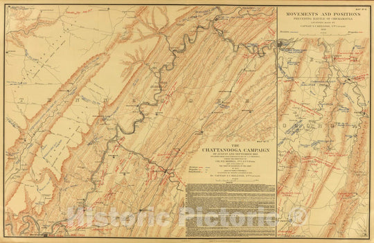 Historic Map : Military Atlas - 1891 Chattanooga, Chickamauga campaigns. - Vintage Wall Art