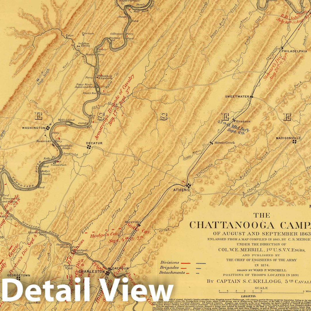 Historic Map : Military Atlas - 1891 Chattanooga, Chickamauga campaigns. - Vintage Wall Art