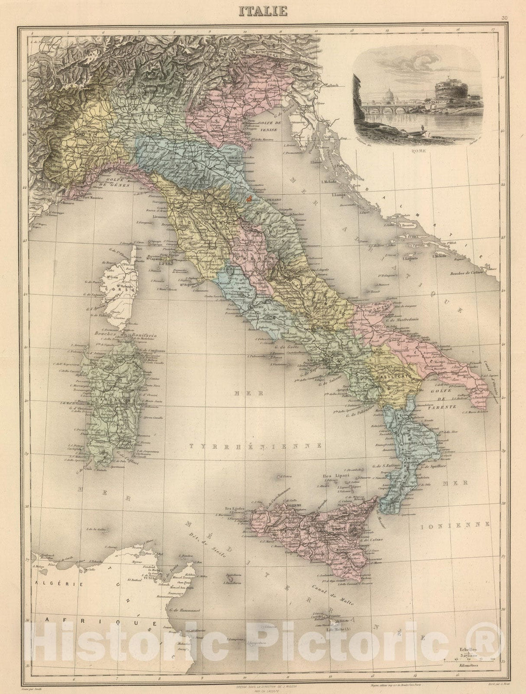 Historic Map : Italy, 1892 Italie. , Vintage Wall Art