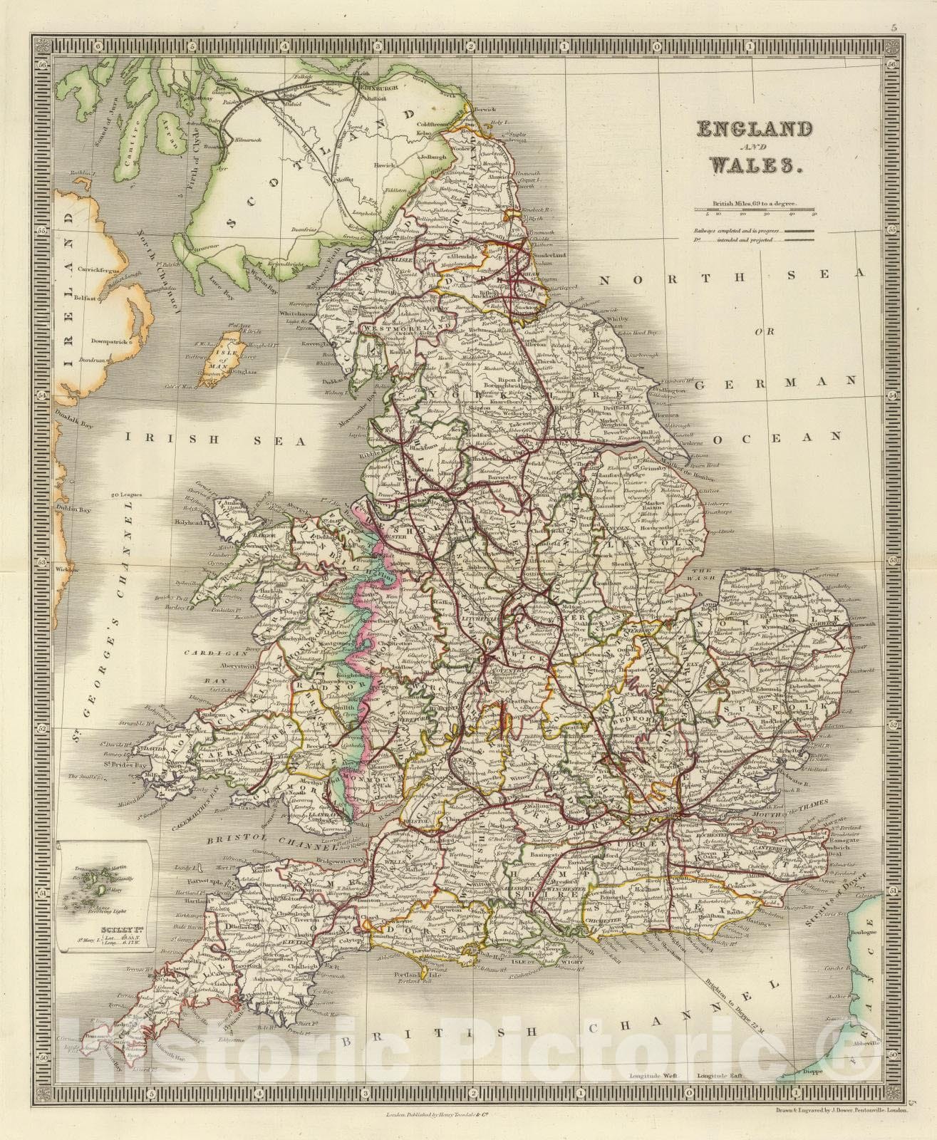 Historic Map : 1844 England and Wales. - Vintage Wall Art