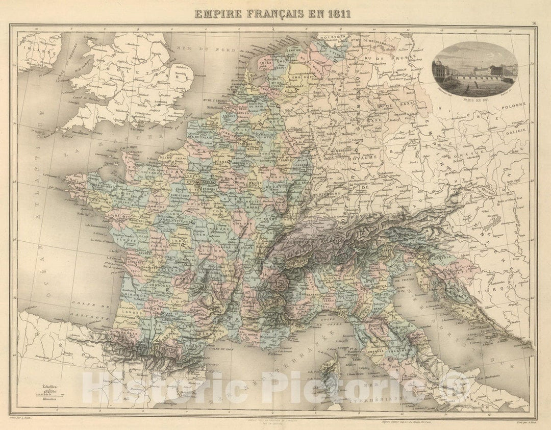 Historic Map : France; Italy, 1892 Empire Francais en 1811. , Vintage Wall Art