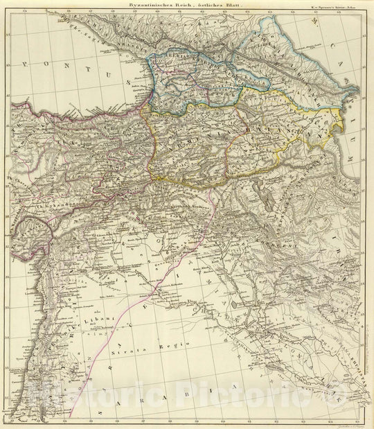 Historic Map : Syria; Turkey, Byzantine Empire 1855 Byzantinische Reich, ostliches Blatt. , Vintage Wall Art