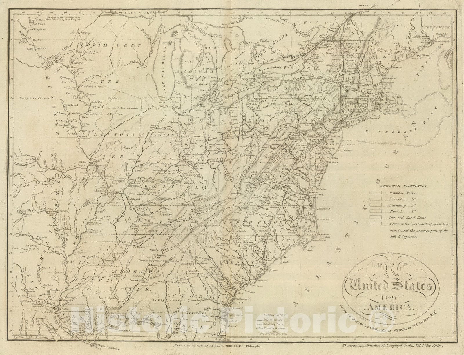 Historic Map : 1824 Map of the United States of America. - Vintage Wall Art